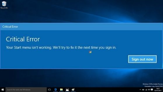 Windows 10 Start Menu Critical Error Fix