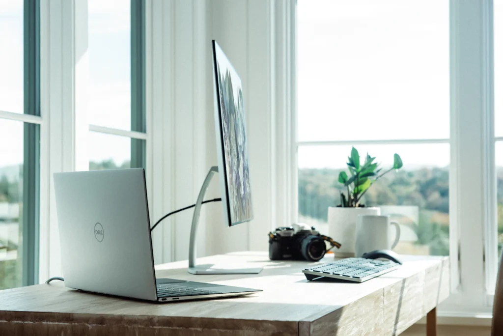 Laptop on a bright home office desk