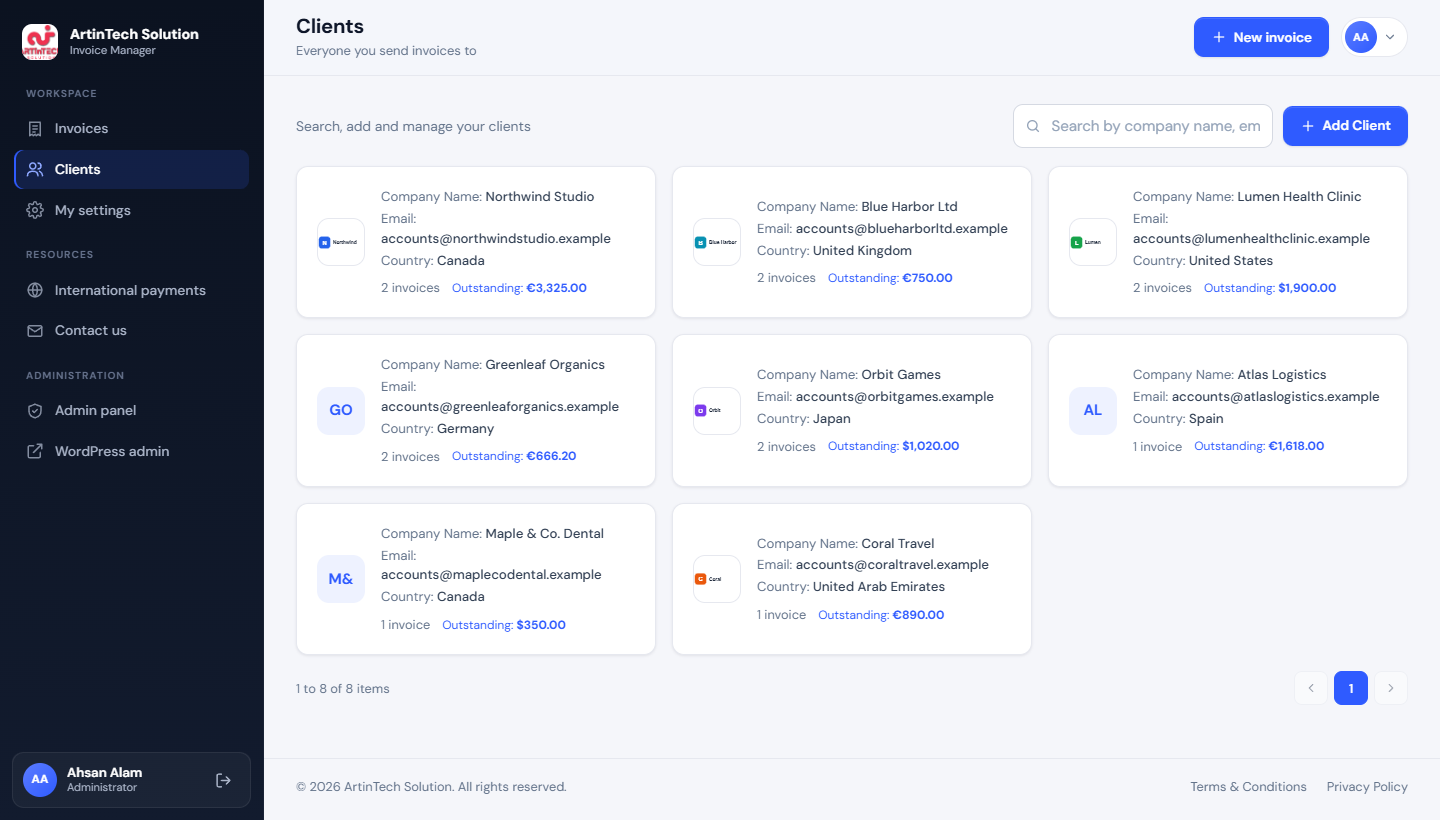 Carnet clients avec logos et soldes dus