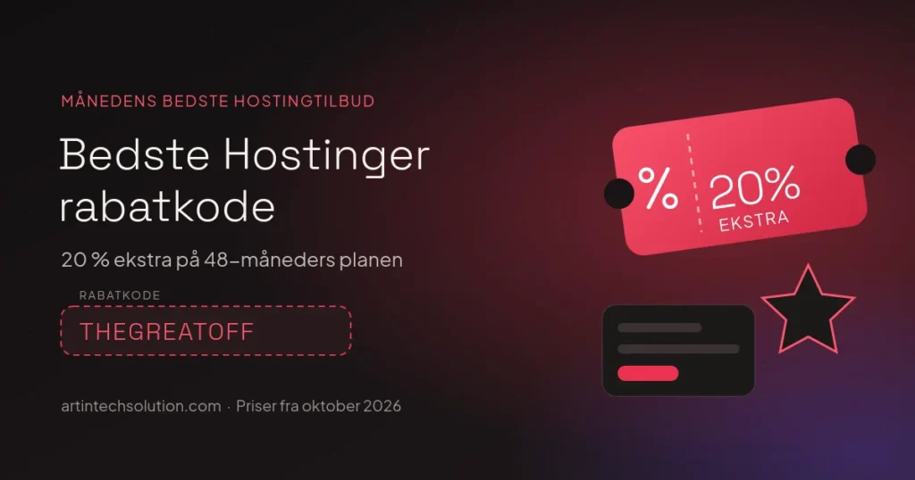Bedste Hostinger rabatkode THEGREATOFF: 20 % ekstra på månedens bedste hostingtilbud
