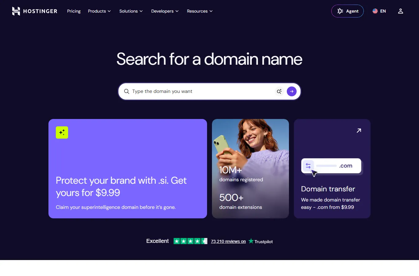 Hostinger domain name search page